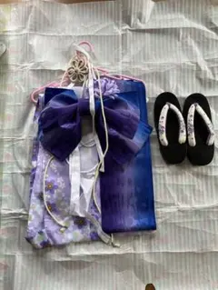 レディース　服　浴衣 帯 下駄 3点セット パープル 花柄 24cm 可愛い