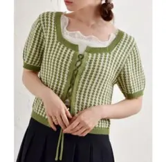 スクエア柄ニット グリーン