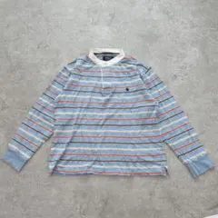 k1612 ポロシャツ 長袖 ラガーシャツ ボーダー ワンポイント メンズ