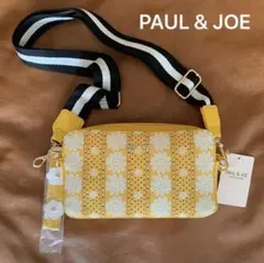 新品、ポール&ジョー、フラワープリント&花ストラップ、ショルダーバッグ、イエロー
