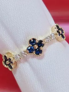 新作 未使用品 k18YG 天然ブルーサファイア ダイヤモンド リング