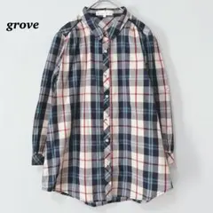 groveグローブ　チェック柄　シャツ　7分袖　ブルー　羽織にも◎ カジュアルのサムネイル