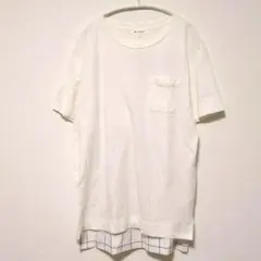 【美品】THE SHOP TK 切替 ポケット付 Tシャツ 白 L チェック柄のサムネイル