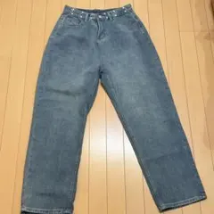【美品】ウエスト調整バックル付 ワイドデニムパンツ ハイウエスト 脚長効果