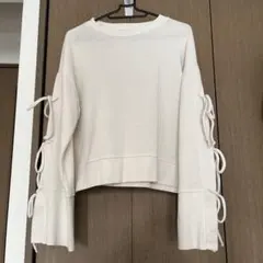 【しまむら】レディース 長袖 スウェット 袖リボン アイボリー