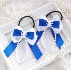 (294) 爽やか 結晶 ヘアゴム♡ ハンドメイド 推し活 青 白 メンカラ