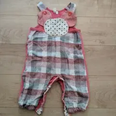 クマ耳デザイン チェック柄ロンパース 80