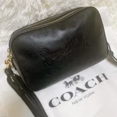 美品✨コーチ　ショルダーバッグ　ホースアンドキャリッジ　レザー　黒　2層