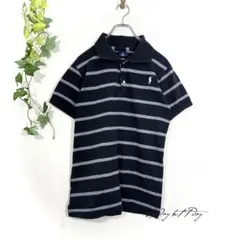 ポロ ポロシャツ 半袖 ボーダー ブラック ネイビー M ゴルフ 紳士