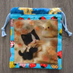 ハンドメイド まるいミニ巾着 (レトロなねこちゃん 花柄 水玉 いちご
