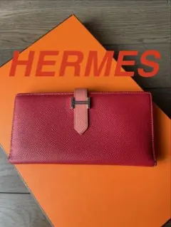 HERMES エルメス 長財布 ベアンスフレ バイカラー ピンク ✖️ 赤 レッド