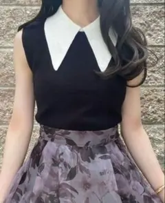 襟付ノースリーブニットトップス