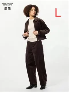 新品タグ付　Ｌ　コーデュロイカーブパンツ　ダークブラウンUNIQLOユニクロ茶色
