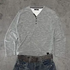 y2k MOSSIMO ヘンリーネック レイヤード風 ロンT グレーのサムネイル