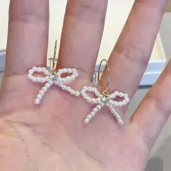 繊細な蝶リボンピアス パールSV925 ゴールド14Kコーティング