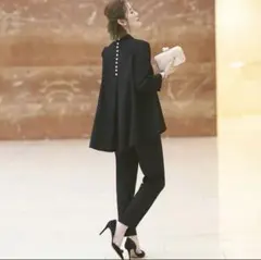 新品 未使用　ブラック　ボタン付きパンツセットアップ Mサイズ