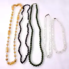 天然石ネックレス５点 水晶クリスタル 翡翠 ガーネット イエローストライプ瑪瑙