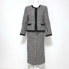 【ジャストビギ】スーツセットアップ　ノーカラージャケット　チェック柄　キュプラ