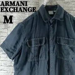 希少✨ARMANI EXCHANGE 半袖シャツ リネン スナップボタン 黒 Мのサムネイル