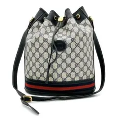 【GUCCI】ショルダーバッグ　巾着　ネイビー　GGスプリーム シェリーライン