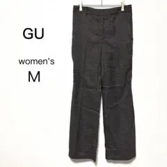 【ジーユー】 Ｍ チェックセンタープレスフレアパンツ ブラウン 上品