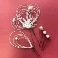 水引　髪飾り　和装髪飾り　シルバー　パールUピン　大1本　中2本　卒業式　卒園式