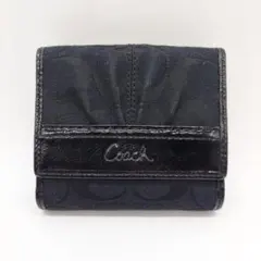 未使用に近い　コーチ　COACH 折財布　シグネチャーキャンバス　ブラック