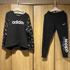 adidas スウェット ロゴ 総柄袖 黒　上下セットアップ