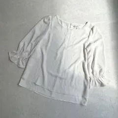 KUMIKYOKU〔S2〕フリル 7分袖 ブラウス 袖口ゴムギャザー 2段フレア