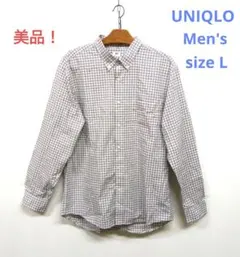 ★美品！ユニクロ　メンズ　チェック柄　ボタンダウン　長袖シャツ　Lサイズ