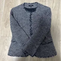 Theory ノーカラージャケットツイードネイビー系ピンク　サイズ2