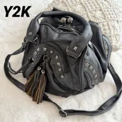 【Y2K】スカルがま口レザーハンドバッグ　スタッズ　ヴィンテージ　2way 平成