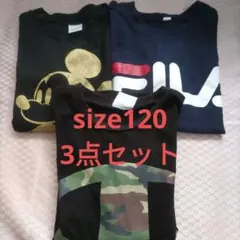 size120ミッキーマウスT、FILA、迷彩柄チャンピオンTシャツ 3点セット