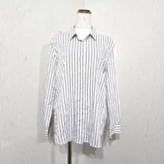 ユニクロ レーヨンストライプシャツ 長袖（L）ホワイト×ブラウン系