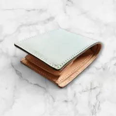 ブライドルレザー 二つ折り財布 メンズ 本革 ヌメ革グリーン　緑