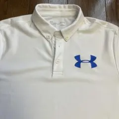 希少　アンダーアーマー　ボタンダウンポロ　ホワイト✖️ブルー　L ゴルフ　テニス