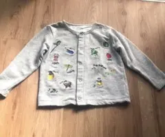 インセクトコレクション昆虫刺繍入り前ボタントレーナーグレーM100〜110cm