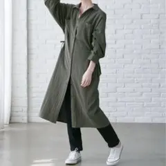 シャツワンピース 8分袖 アウターにも