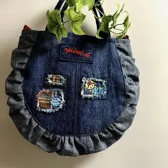 デニムリメイク、可愛い丸型トートバッグ