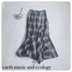 ♢ アースミュージックアンドエコロジー チェック柄アシンメトリーロングスカート