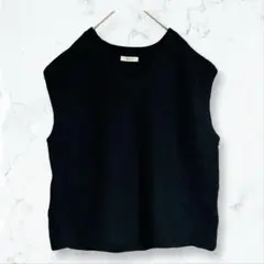 a3481 スタディオクリップ ベスト 黒 F ニット 無地 Uネック 重ね着