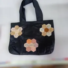 ハンドメイド パッチワーク トートバッグ ブラック