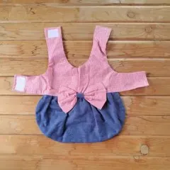 犬服 ドッグウェア 赤チェック×デニム風 リボン付き