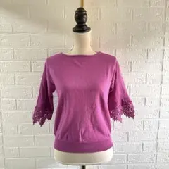 Live in comfort【M】コットンニット／5分袖✿レース✿プルオーバー