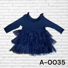 【美品】H&M フリルレース付きワンピース　ネイビー　チュール　ベビー　70