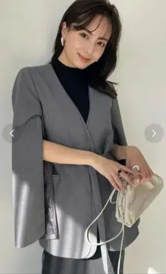 anuans アニュアンス レイヤードカラースリットスリーブジャケットGREY