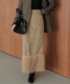 エコファー異素材切り替えナロースカート