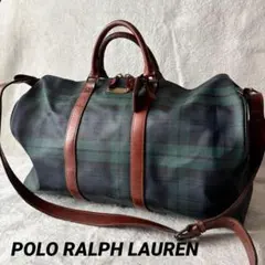ポロラルフローレン ボストンバッグ ２WAY PVCレザー チェック柄 グリーン