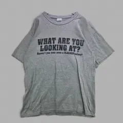 【GILDAN】プリントTシャツ メンズXL グレー メッセージ古着【V442】