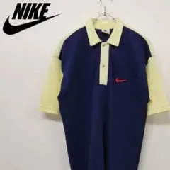 【90s 古着】ナイキ NIKE 刺繍 ワンポイントロゴ ポロシャツ ネイビー